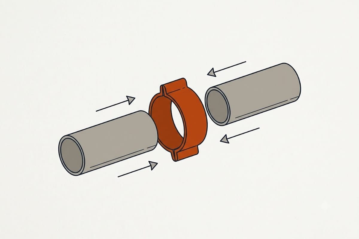 A duct joint sealed at the overlap